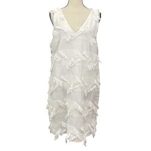 Anthropologie Maeve Double Vee Fringe Dress Womens 12 White Sleeveless